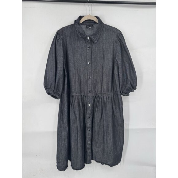 City Chic Denim Chambray Snap Front Mini Dress Women Large/20 Grey Preppy - Picture 1 of 9